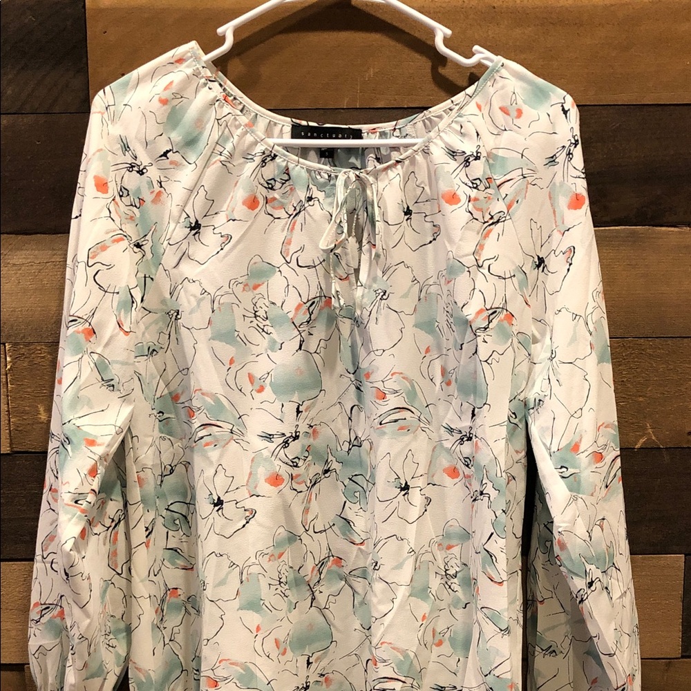 Sanctuary White Floral Blouse with Pastel Accents